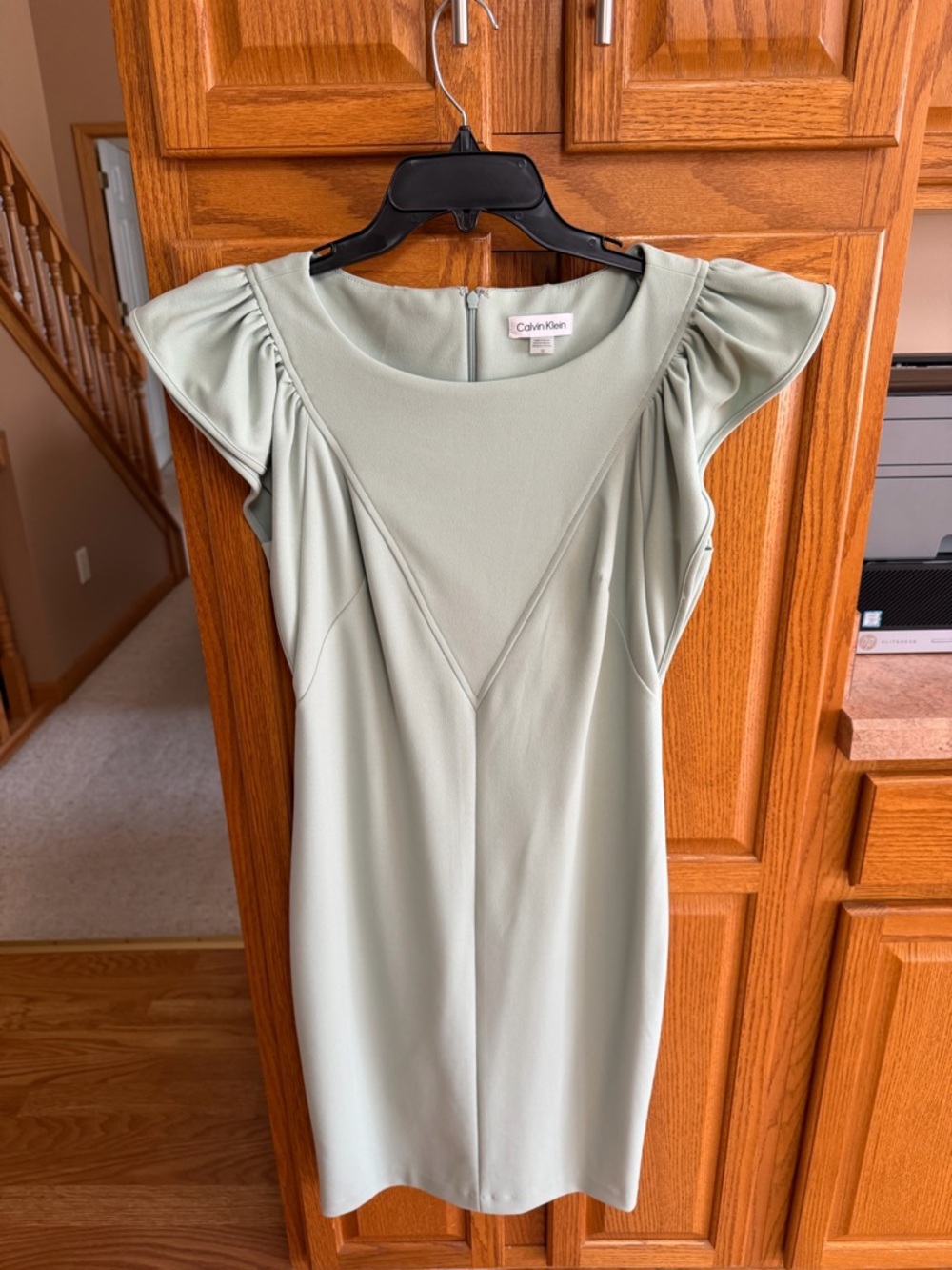 Calvin Klein Light Mint Sheath Dress with Flutter Sleeves